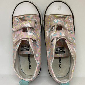 Girls Unicorn Converse Low tops Pink and teal  Great shape size 11 Childrens